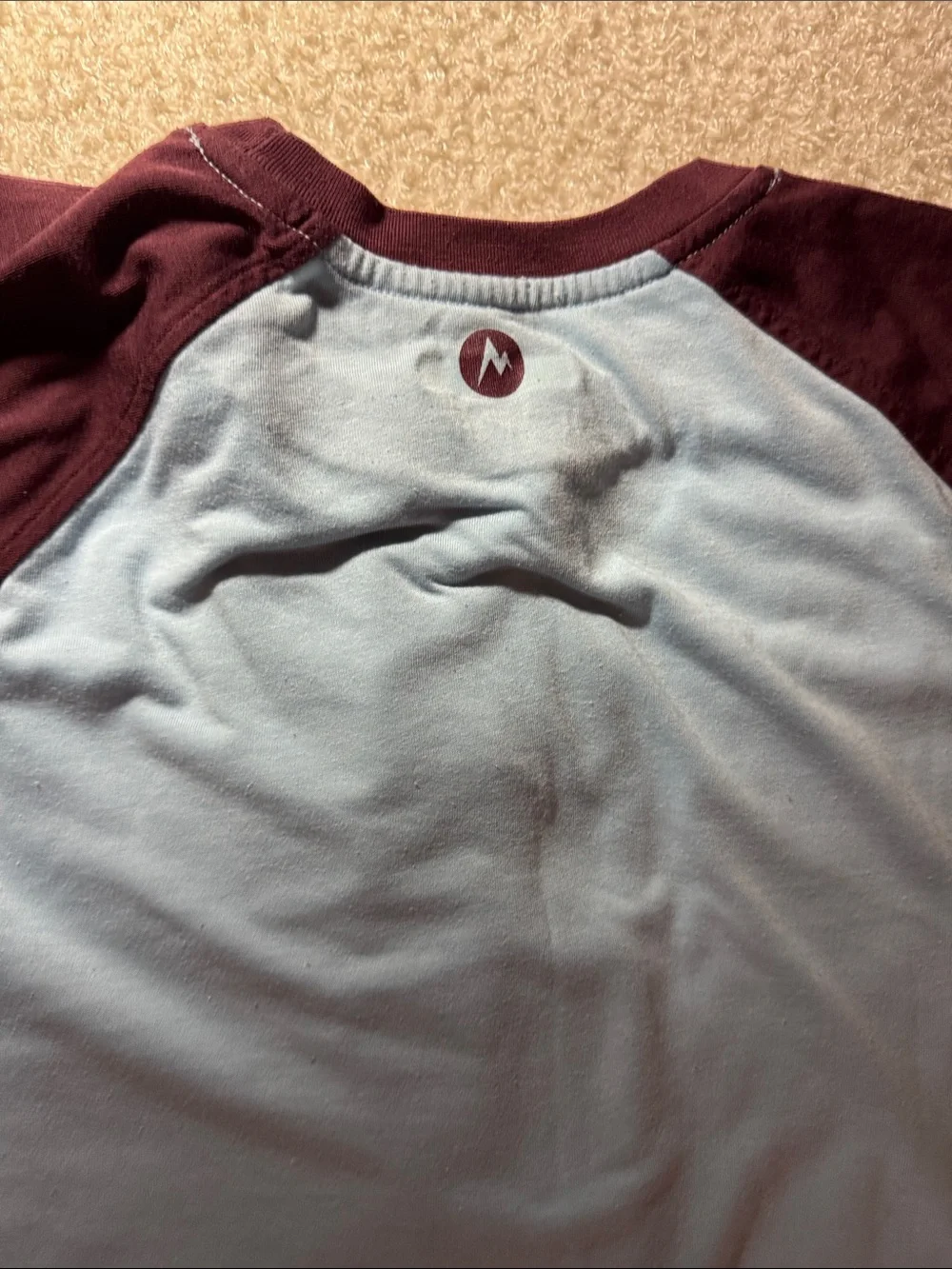 Marmot Light Blue and Burgundy Raglan Long-Sleeve Tee